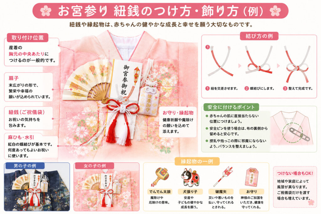 お宮参り紐銭　つけ方